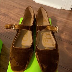 Sam Edelman Women's Velvet Mary Jane Flats - Rich Brown